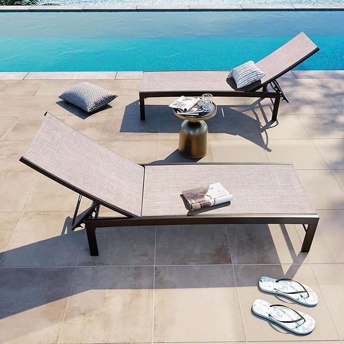 Crestlive Products Lounge Chair Outdoor Set of 2, Metal Pool Chaise Lounge