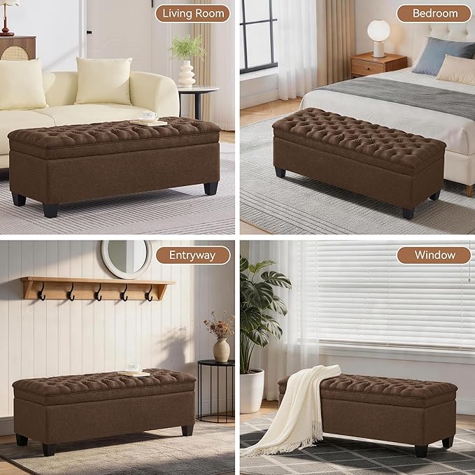 WUTUTUEE 50" Fabric Storage Ottoman Bench, Upholstered Rectangle End of Bed