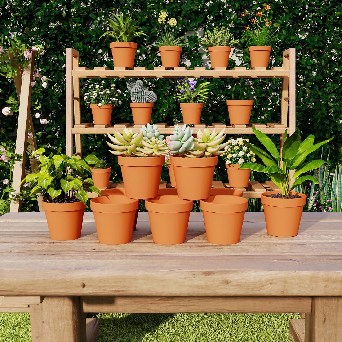 Fcacti 12 inch Terracotta Pots Set with Saucer,Ceramic Clay Planters with Drainage Hole,Garden Flower Succulent Pots with Tray for Indoor Outdoor Plants