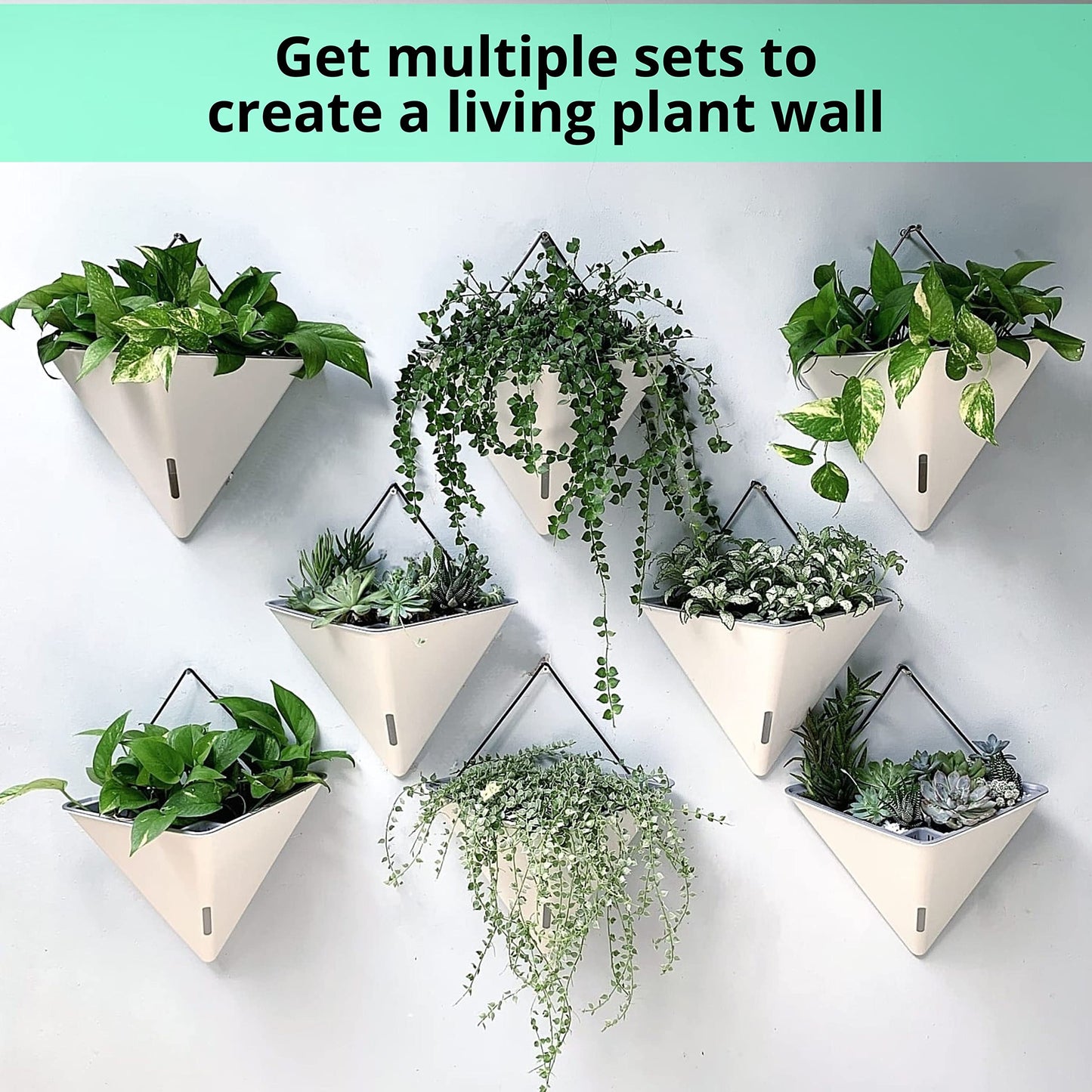 LaLaGreen Bundle - 12" x 2 Pack Gray + 12" x 4 Pack White Large Self Watering White Geometric Hanging Flower Vase Vessel with Metal Hanger, Modern Stylish Wall Mounted Succulent Pot Holder Decor