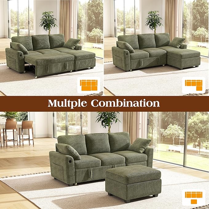 Ihanherry 81-inch Corduroy Modular Sectional Sofa Bed
