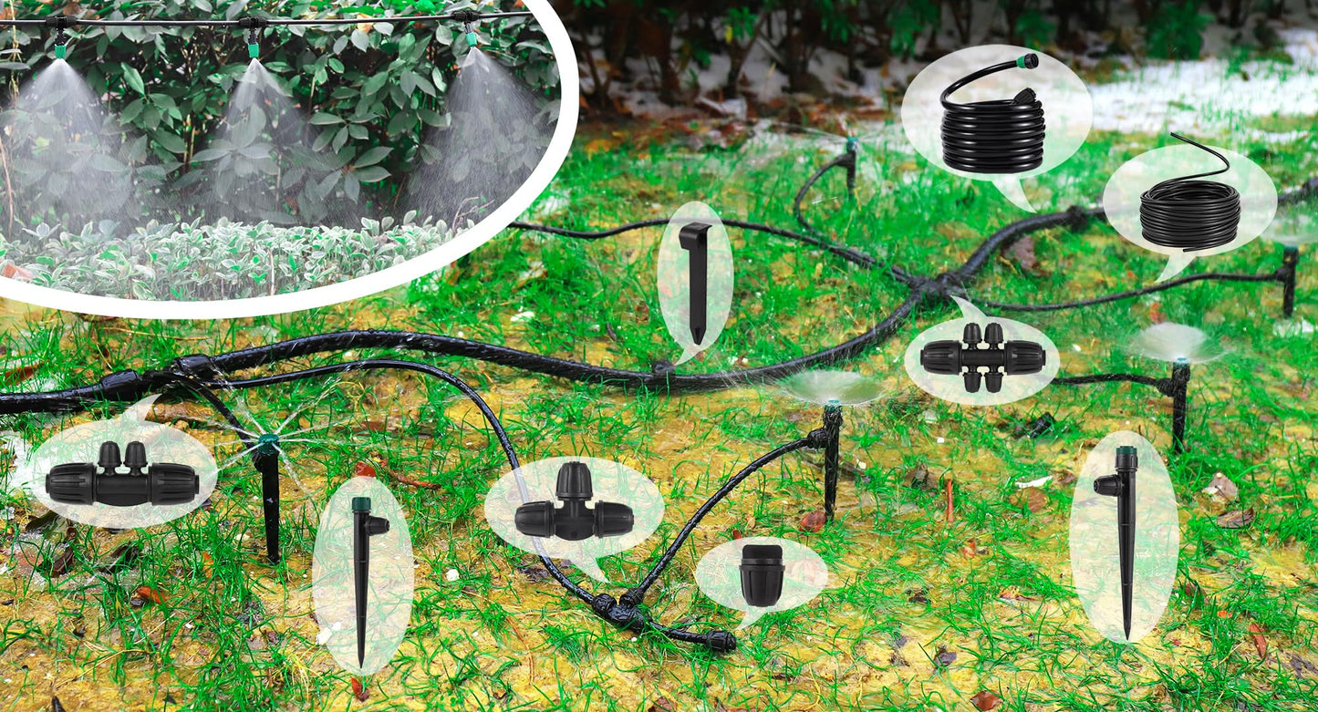 NRWRTY Leak-Proof Drip Irrigation Kit,Quick Connect Irrigation System, Lock Barbed Garden Watering System with 1/4 inch 1/2 inch Irrigation Tubing Hose for Garden,Raised Garden Bed, Lawn