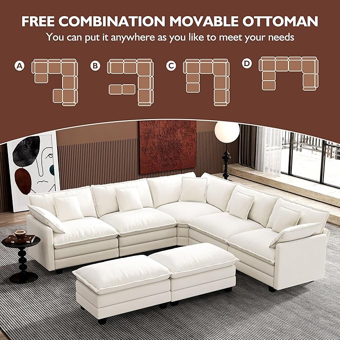 Ihanherry 114" V-Shaped Modern Sofa Modular Sectional Cloud Couch