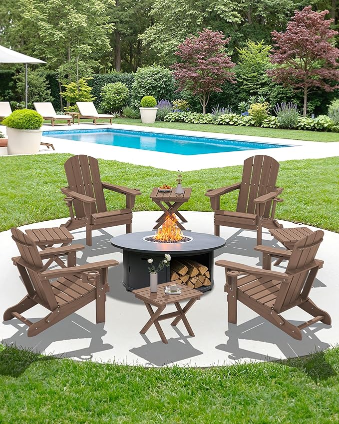 SERWALL Folding Outdoor Side Table Set of 2, Portable Adirondack Side Table
