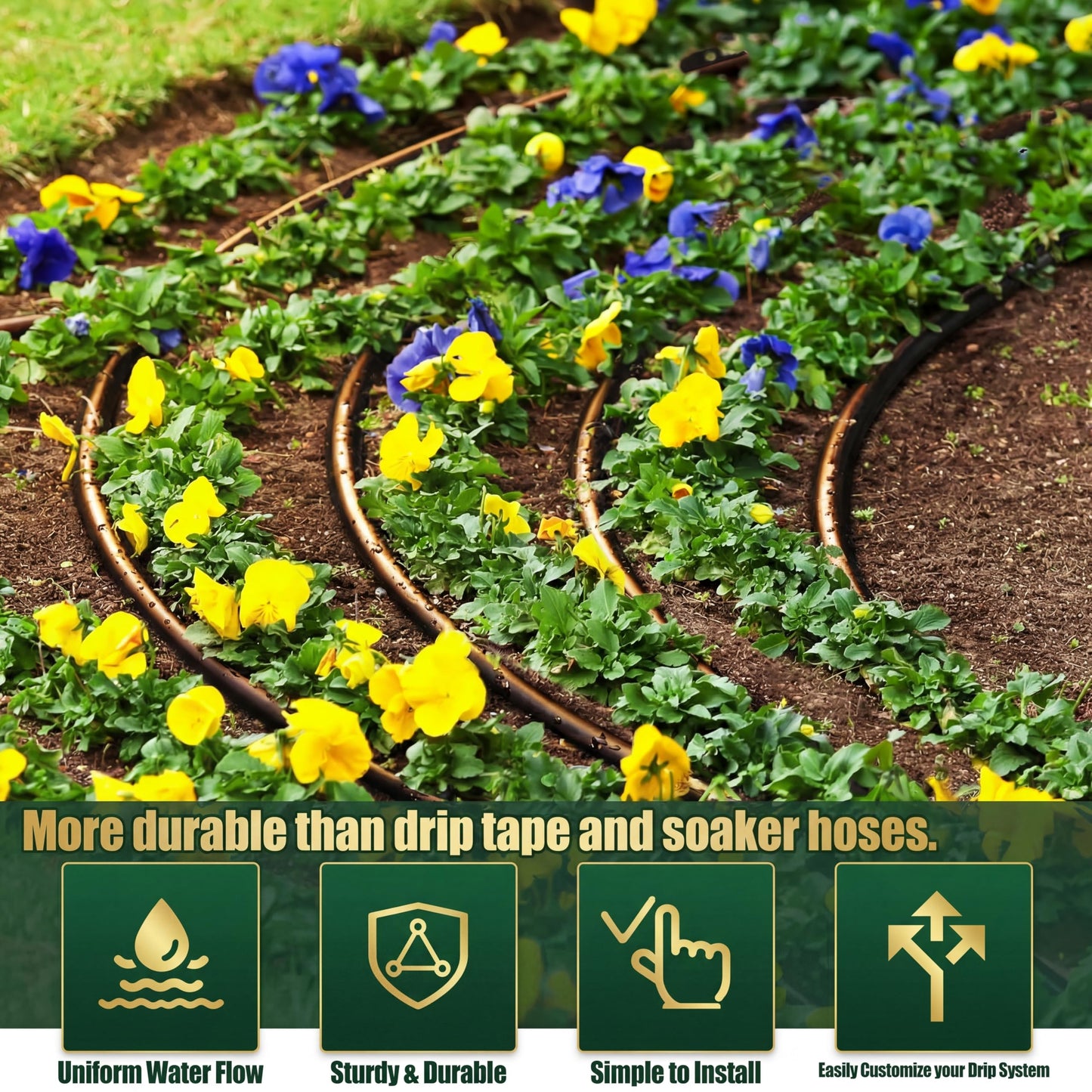 Innconee 250 ft 1/4 Inch Drip Irrigation Tubing with 6" Emitter Spacing Black Hydroponics Dripline Hose Irrigation Drip Line Emitter Tubing Parts for Gardens Greenhouses Bed Flower Efficient Watering