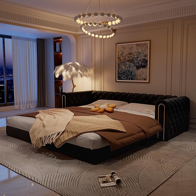90.6'' Velvet Folding Floor Sofa Bed