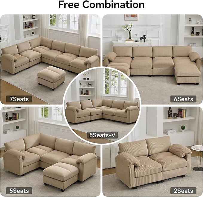 87'' V-Shaped Sectional Sofa Couch, 5-Seater Modular Couches