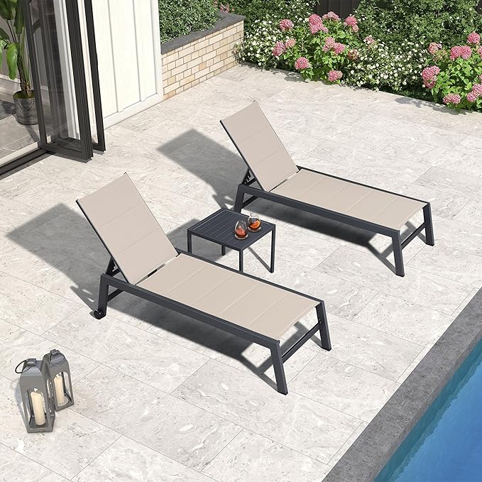 PURPLE LEAF Outdoor Patio Chaise Lounge Set of 2 Aluminum Lounge Chair