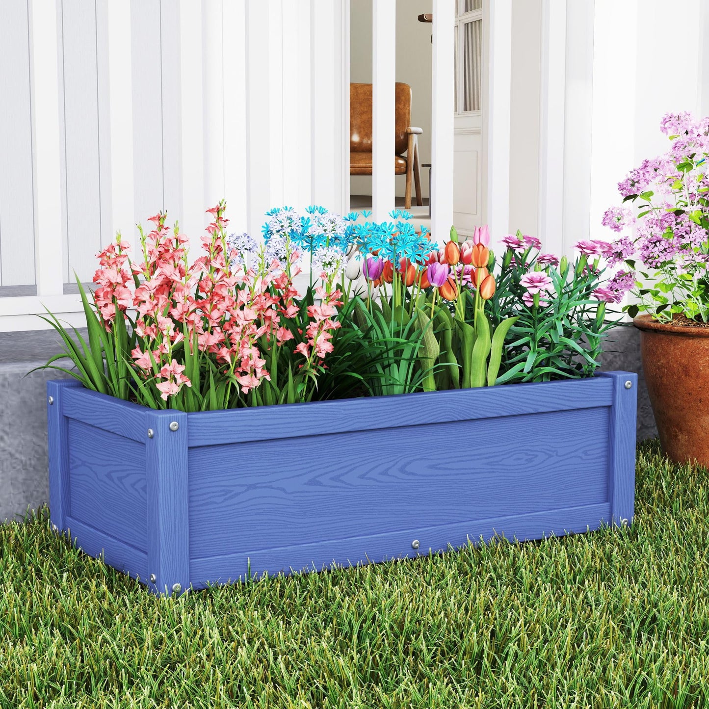 KETOYARK HDPE Raised Planter Box Outdoor,Rot-Resistant and Non-Cracking,Small Raised Beds for Gardening 29.5 * 14.4 * 9.8 in for Yard,Lawn,Outdoor Planter Boxes Rectangle with Drainage Holes Navy