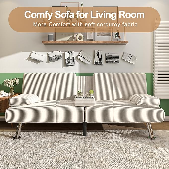 Shahoo Modern Upholstered Convertible Folding Futon Sofa Bed