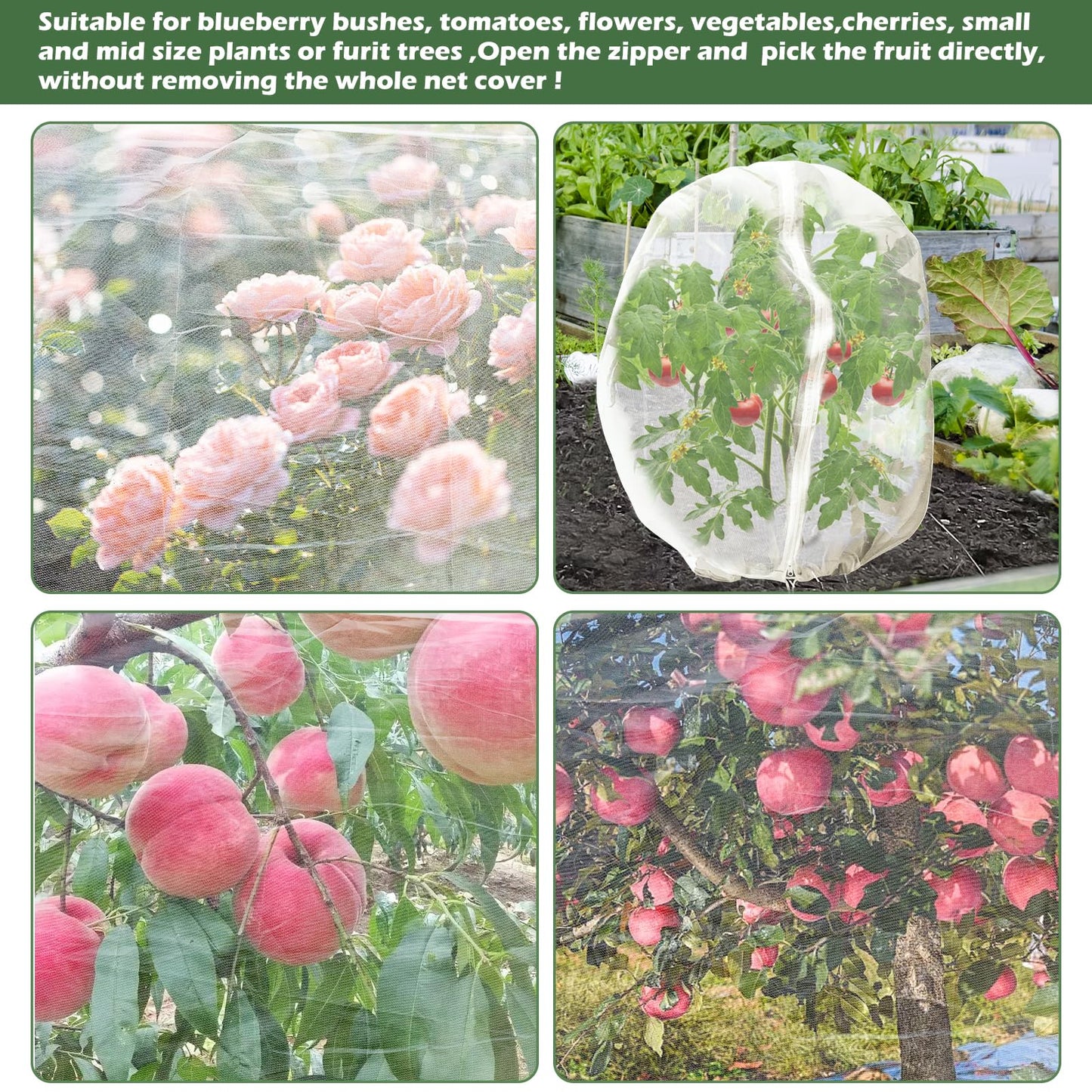10 x 10ft Extra Large Fruits Tree Netting, Garden Mesh Insect Tree Cover with Zipper Drawstring Bird Barrier Net Plant Bag Blueberry Bushes Protection Plant Cover for Prevent Animals Deer Squirrel Bug