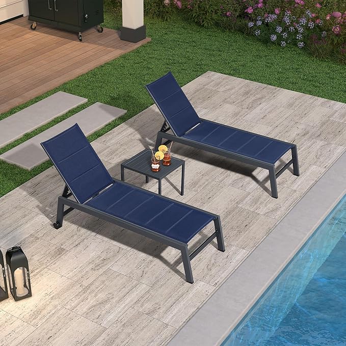 PURPLE LEAF Outdoor Chaise Lounge Set of 2 Aluminum Patio Lounge Chair