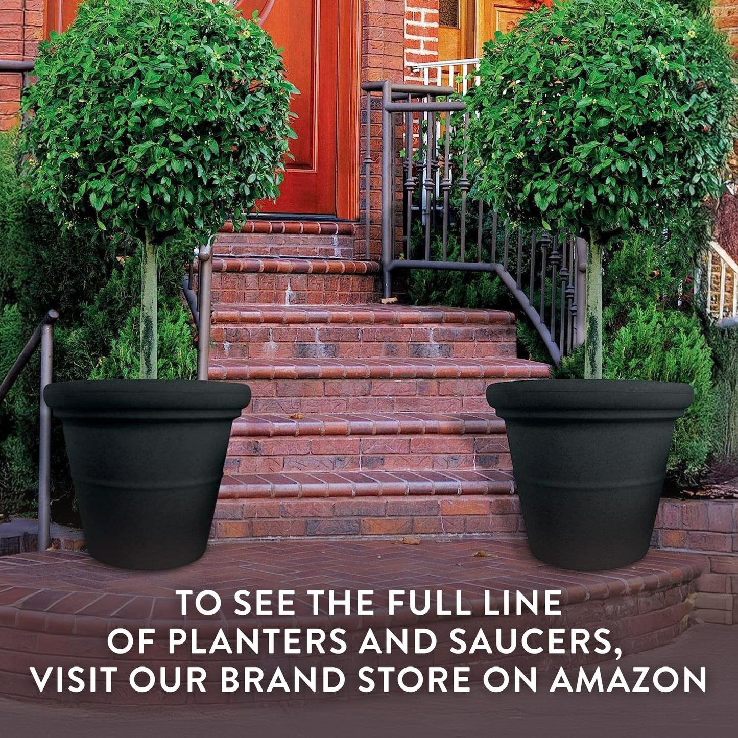 The HC Companies Terrazzo Large Round Plastic Plant Pot w/Rolled Rim - Lightweight & UV Resistant Gardening Pot for Herbs & More - Outdoor & Indoor Plant Pots w/Drainage (20”, Black, Pack of 2)