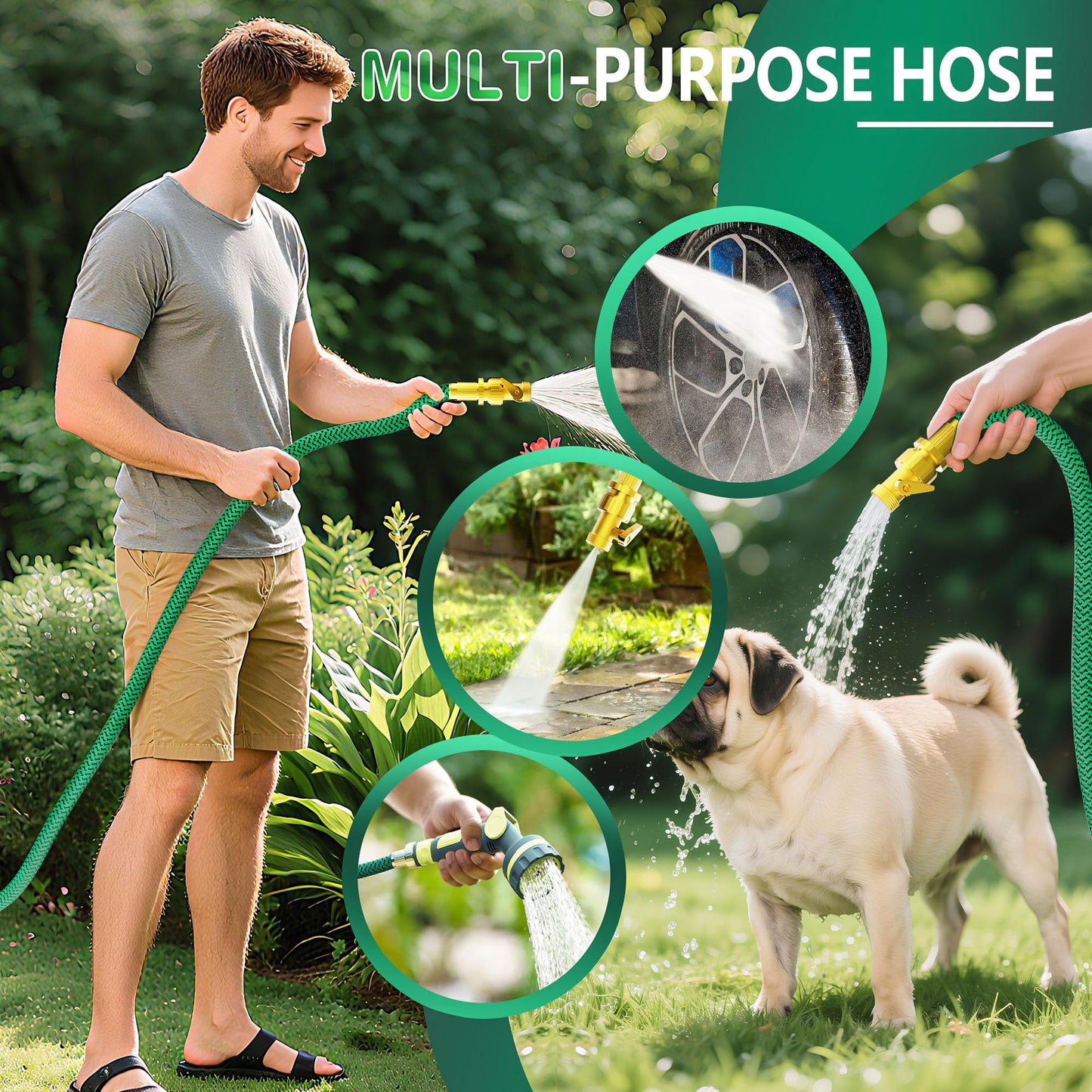 Non-Expanding Garden Hose 100ft, Flexible Weather-resistance Water Hose with 3/4" Solid Leakproof Connector, Knot-free & Anti-cracking & Durable Garden Hoses for Outdoor Watering Cleaning