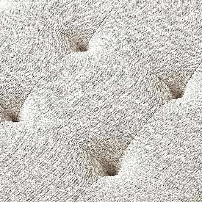 24KF Large Rectangular Upholstered Tufted Linen Ottoman Bench, Padded Bench