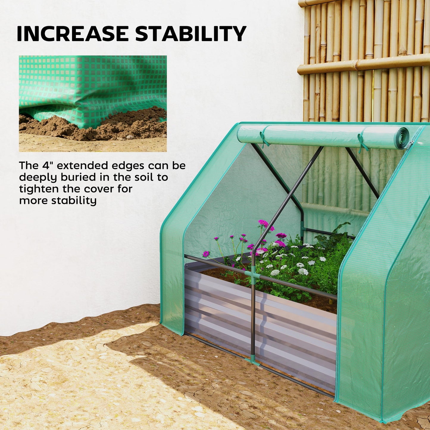 Outsunny 4 x 3ft Metal Planter Box with Mini Greenhouse, Galvanized Raised Garden Bed with Cover for Herbs and Vegetables, Small Greenhouse for Patio Garden Balcony, Green and Dark Gray
