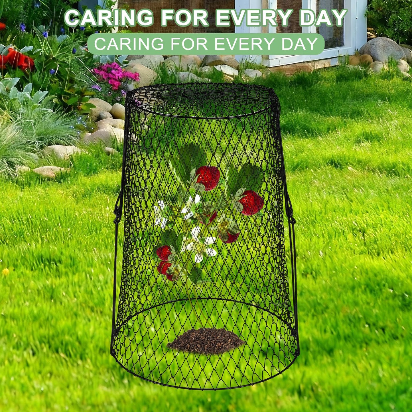 5 Pcs 17.7" Tall Garden Cloches for Plants, 5.9" Long Legs Ground Stakes Plant Cages Stackable Storage, Rustproof Plants Chicken Wire Cloche Plant Protectors from Animals for Squirrels, Rabbits, Deers
