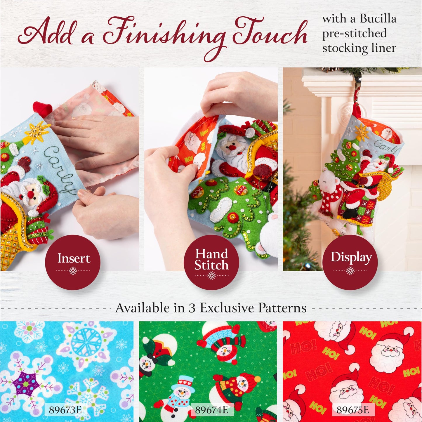 Bucilla Felt Applique 18" Stocking Making Kit with LED Lights, Christmas Tree Surprise, Perfect for DIY Arts and Crafts, 86710