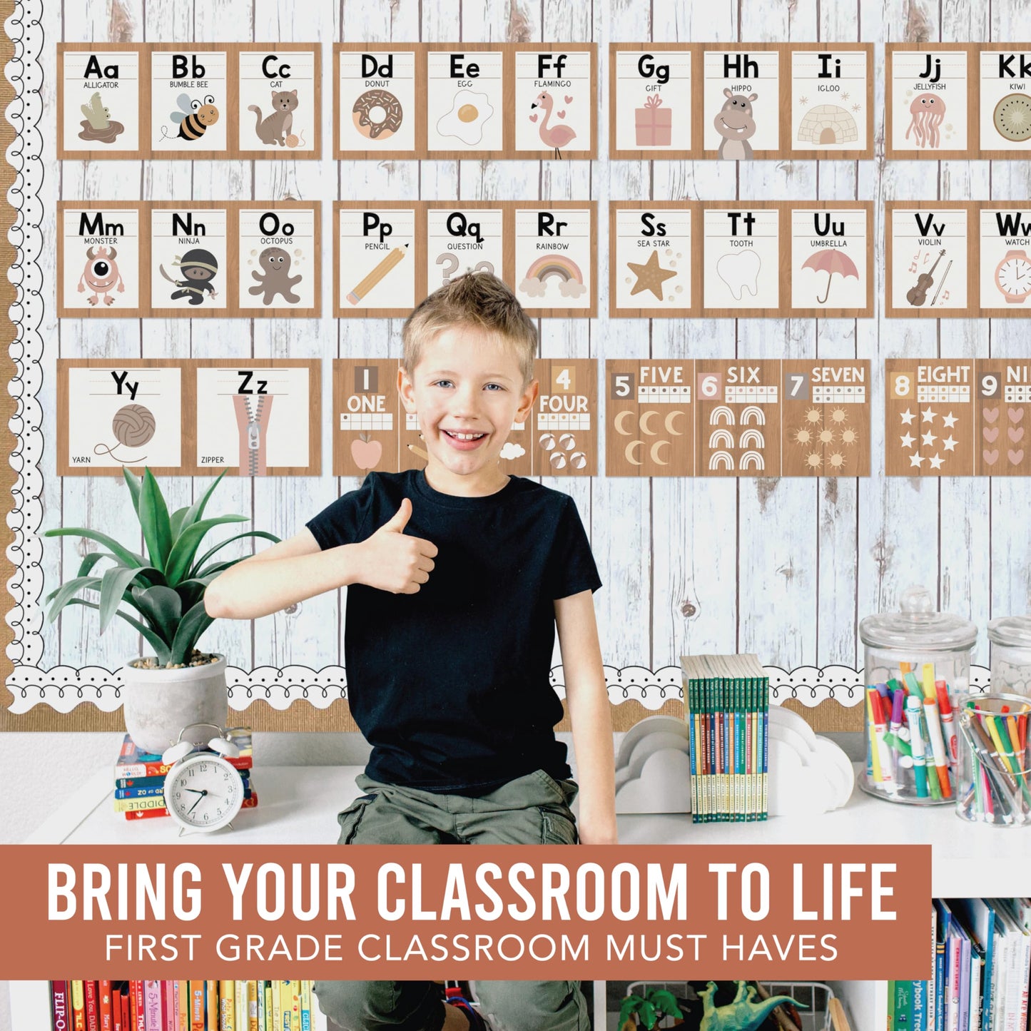 Hadley Designs Alphabet for Classroom Wall Decor - ABC Posters for Classroom Wall Chart Preschool & Kindergarten, ABC Letters & Number Line Elementary, Alphabet Cards, Boho Classroom Decor