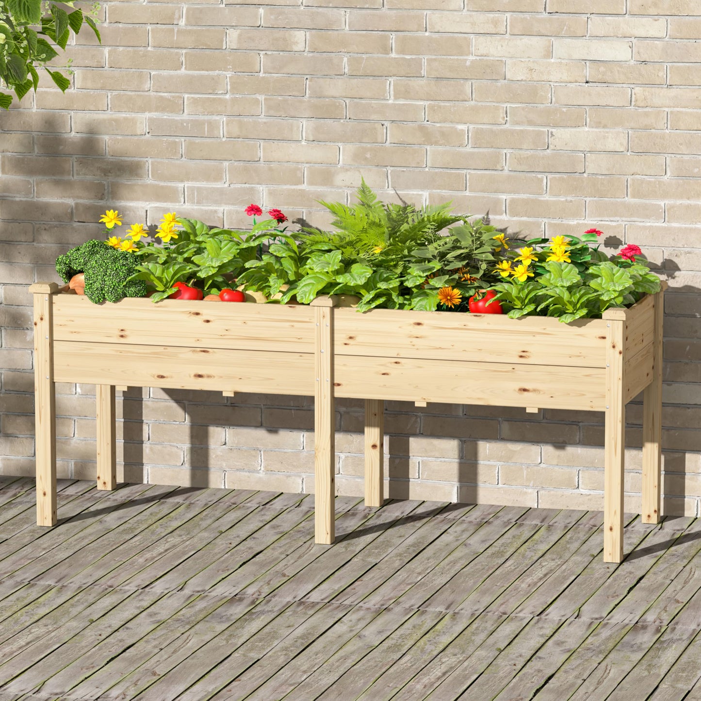 Yardenaler 72x23x30in Raised Garden Bed with Legs, 2x6FT Outdoor Elevated Wood Planted Box with Divider Panel & Drainage Hole for Vegetable Flower, Backyard and Patio, Natural