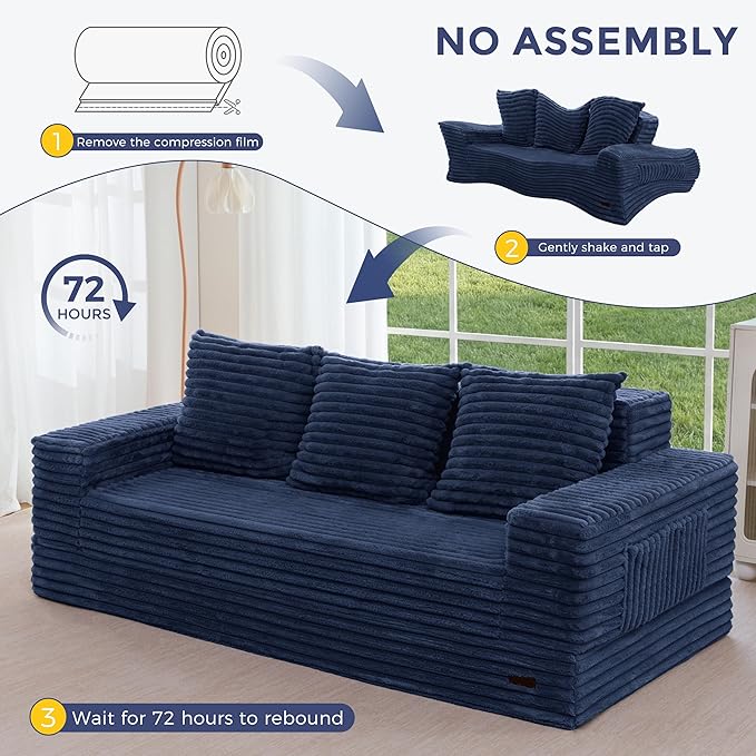 MAXYOYO Loveseat Sofa Bed, Striped Faux Fur Foldable Floor Sofa Couch in A Box