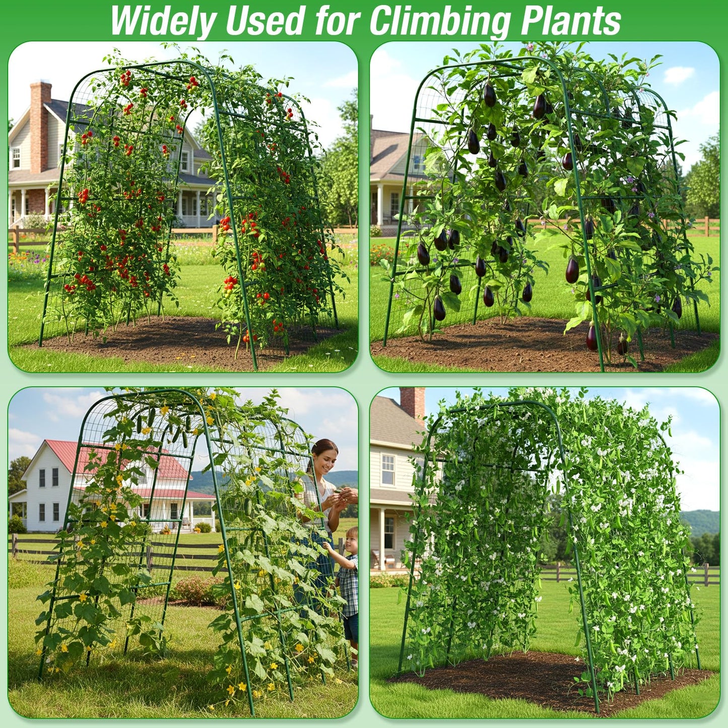 Cucumber Trellis 16mm for Raised Bed 48" L x 64" H, U-Shape Heavy-Duty Metal Garden Trellis for Climbing Plants Outdoor, Vegetable Arch Support Frame for Tomato Pea Zucchini Grape Flowers Vines