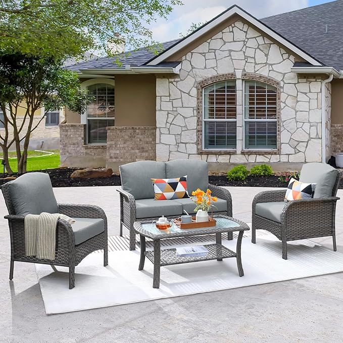 ovios 4-Piece Patio Furniture Set, Outdoor Wicker Sofa