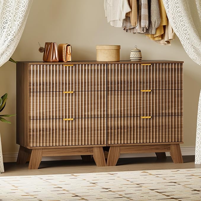 BORNOON Fluted 3 Drawer Dresser, 30.3" Tall Compact Modern Boho Chest of Drawers