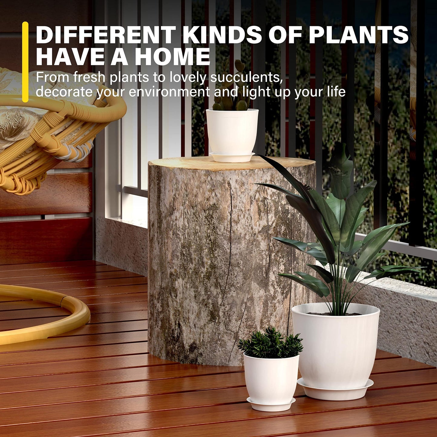 iPower Plant Pots with Drainage-7.1/6.3/5.5/5/4.5 Inches Home Decor Flower Pots for Indoor Planter, Plastic Planters, Cactus, Succulents, Herbs and Flower Pot, White, 5 Count (Pack of 1)