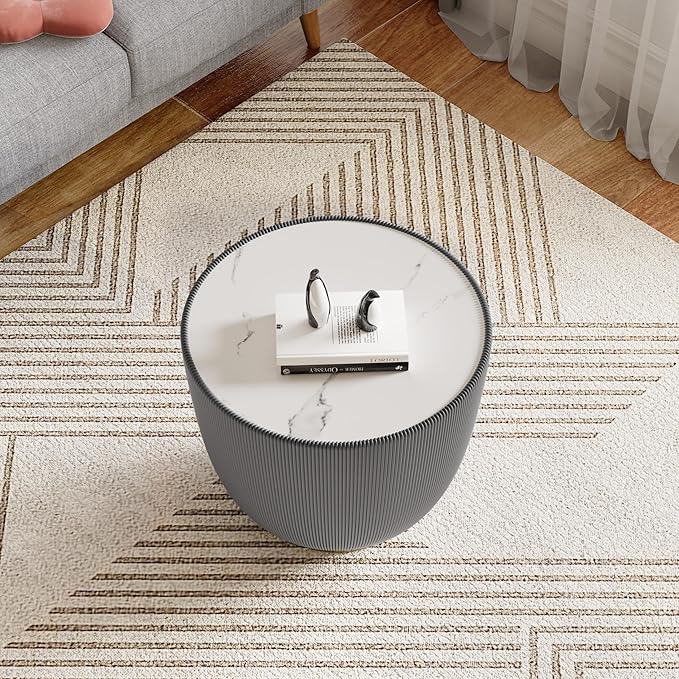 Round Marble Coffee Table Set of 2, 2 Piece White Coffee Table and End Table