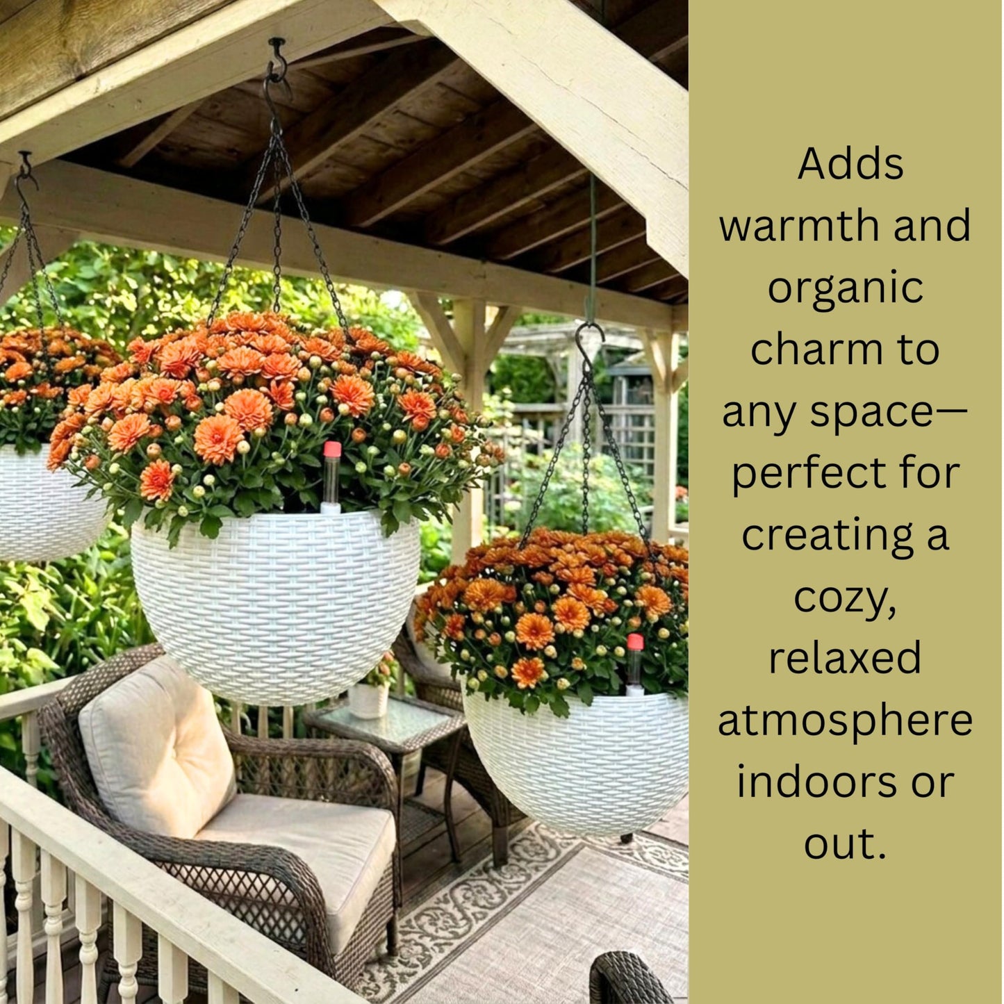 LaLaGreen Bundle- 4 Pack, 14 Inch Rectangular Self Watering Planter + 2 Pack, 11 Inch Round Self Watering Basket Rattan Style Balcony Flower Pot Window Wall Mount Plants Boxes Modern Home Garden Decor