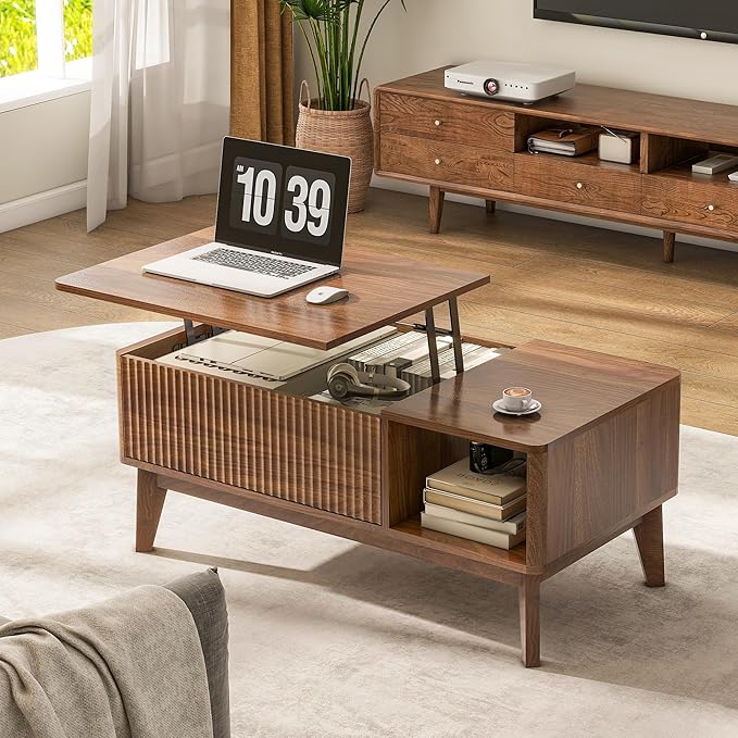 LYNCOHOME Fluted Lift Top Coffee Table