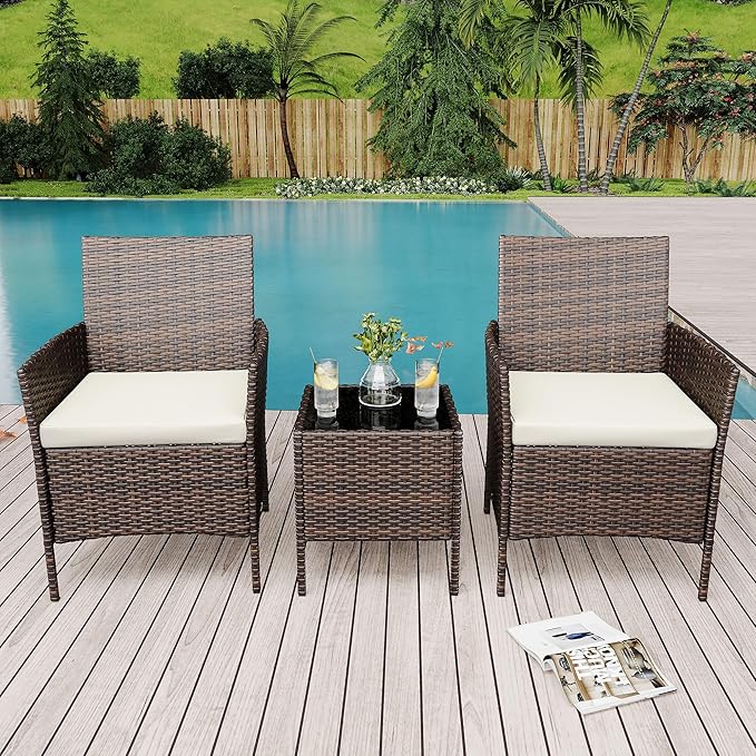 GarveeLife 3-Piece Patio Furniture Set, Rattan Outdoor Furniture
