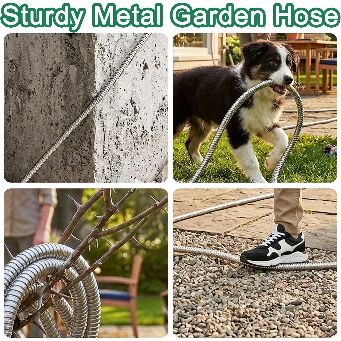 50ft Stainless Steel Garden Hose with 2 Nozzle Flexible Water Hose Lightweight Portable Tangle Free Metal Pipe for Patio Lawn Outdoor Heavy Duty Watering Water Pipe