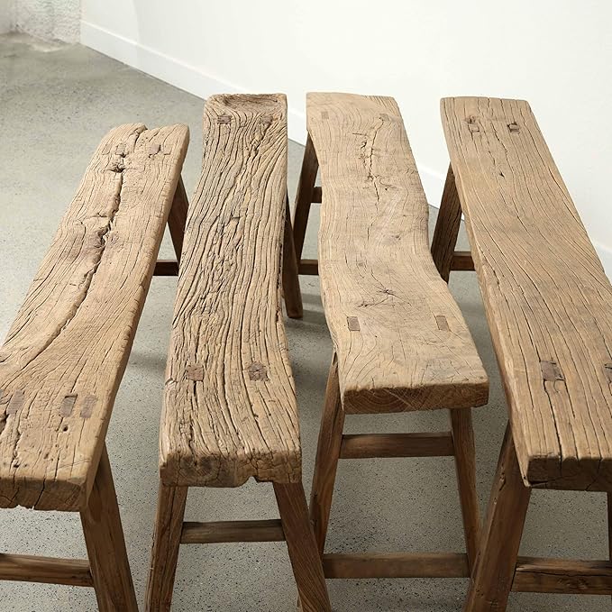 Artissance 20" H Vintage Noodle Bench 5-5.5ft Long Weathered Natural