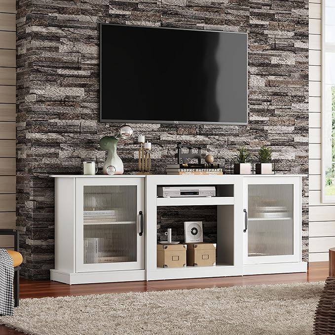 WLIVE Farmhouse TV Stand for 75 inch TV, Entertainment Center