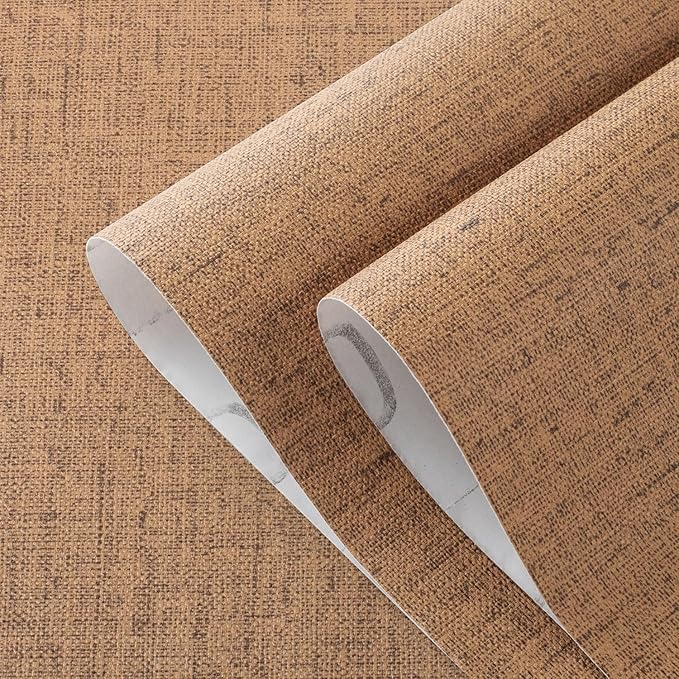 Brown Grasscloth Wallpaper Peel and Stick 393.7" Textured Brown Contact Paper