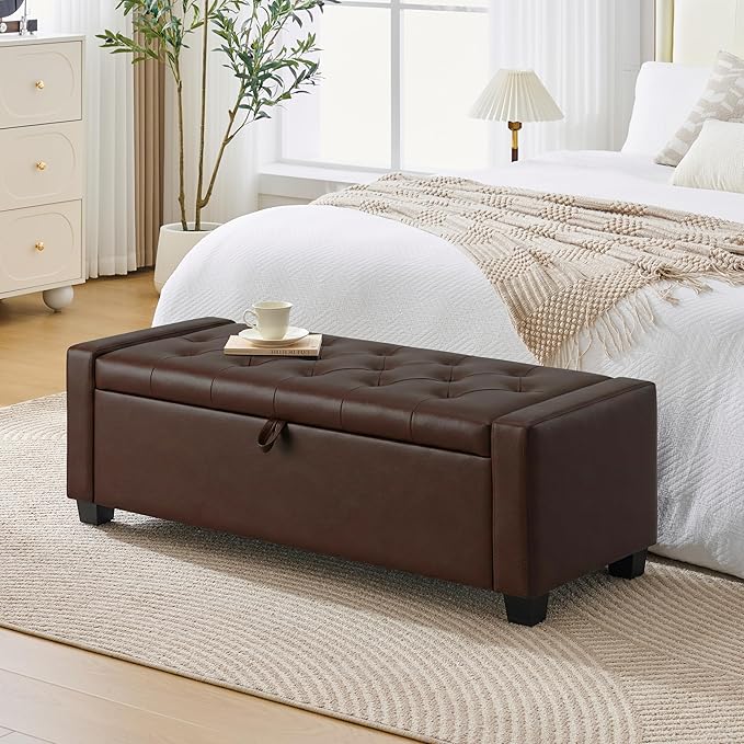 Huatean Home 48" Ottoman with Storage, Storage Ottoman Bench with Safety Hinge