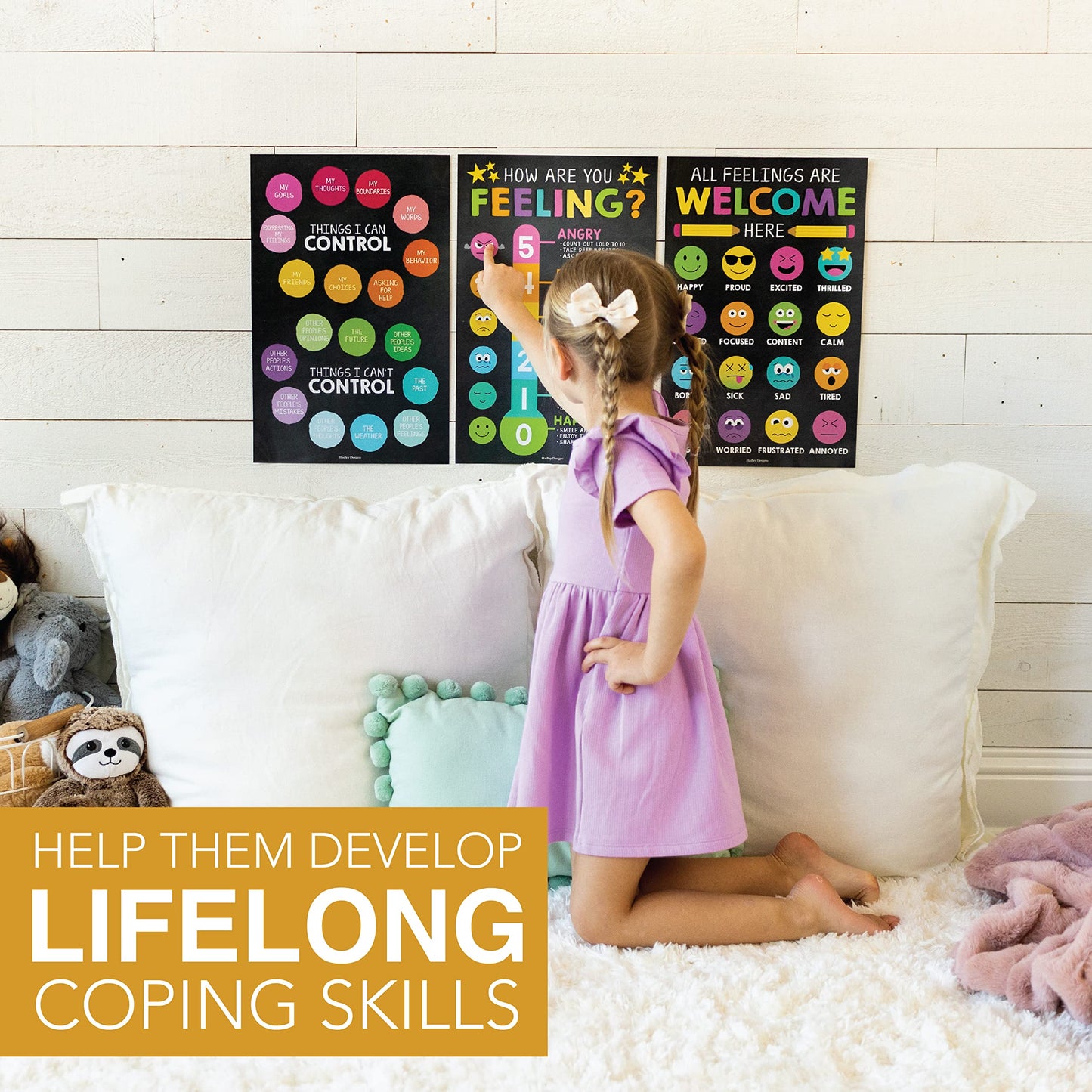 Hadley Designs Feelings Chart for Classroom Must Haves - Emotions Chart for Toddler Calm Down Corner Supplies, Feelings Wheel, Mental Health & Social Emotional Learning Posters, Chalk Classroom Decor