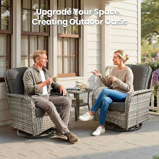 Weaxty Outdoor Swivel Rocker Patio Chairs, 3 Pieces Patio Furniture Set