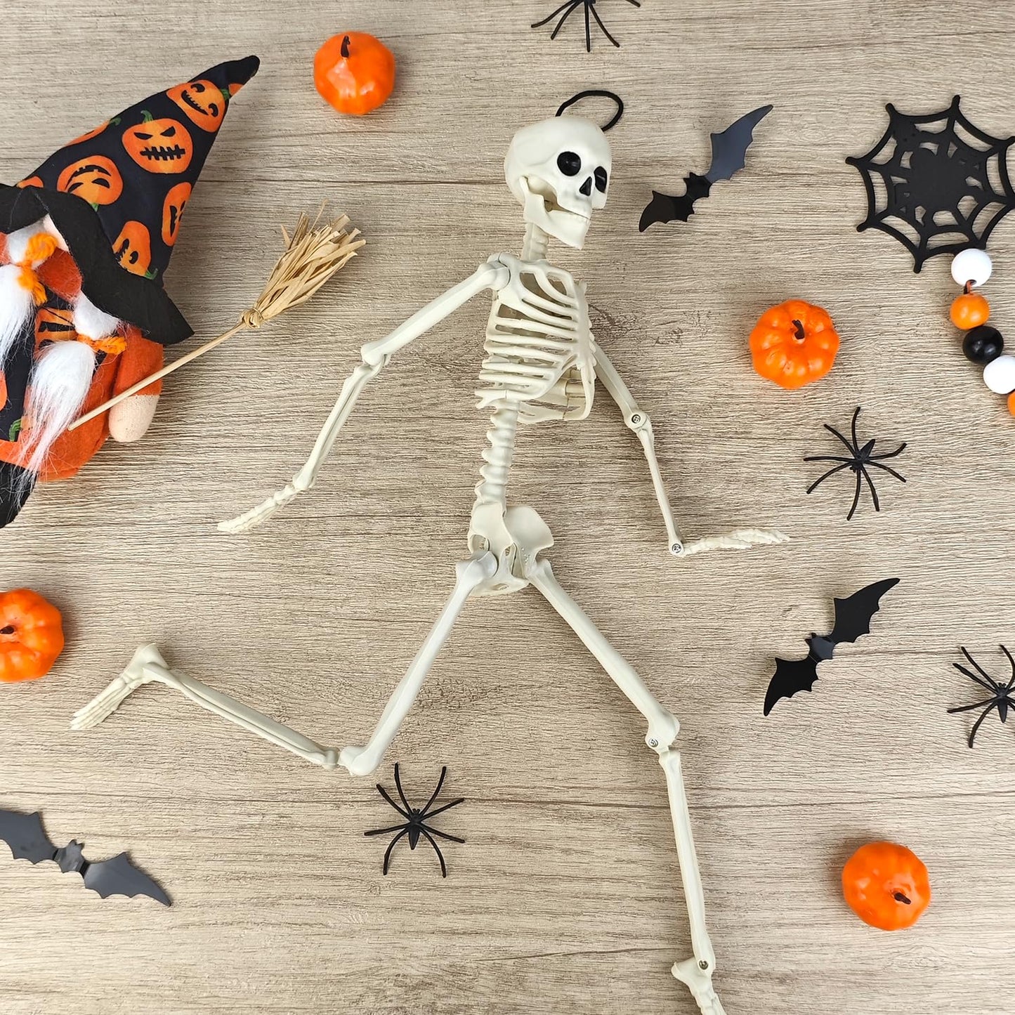 4 PCS 16'' Halloween Decor for Outdoor Graveyard Yard,Small Posable Plastic Skeletons Decorations for Tree Lawn Window Office Desk,Halloween Party Supplies,Scary Skull Hanging Props for Haunted House