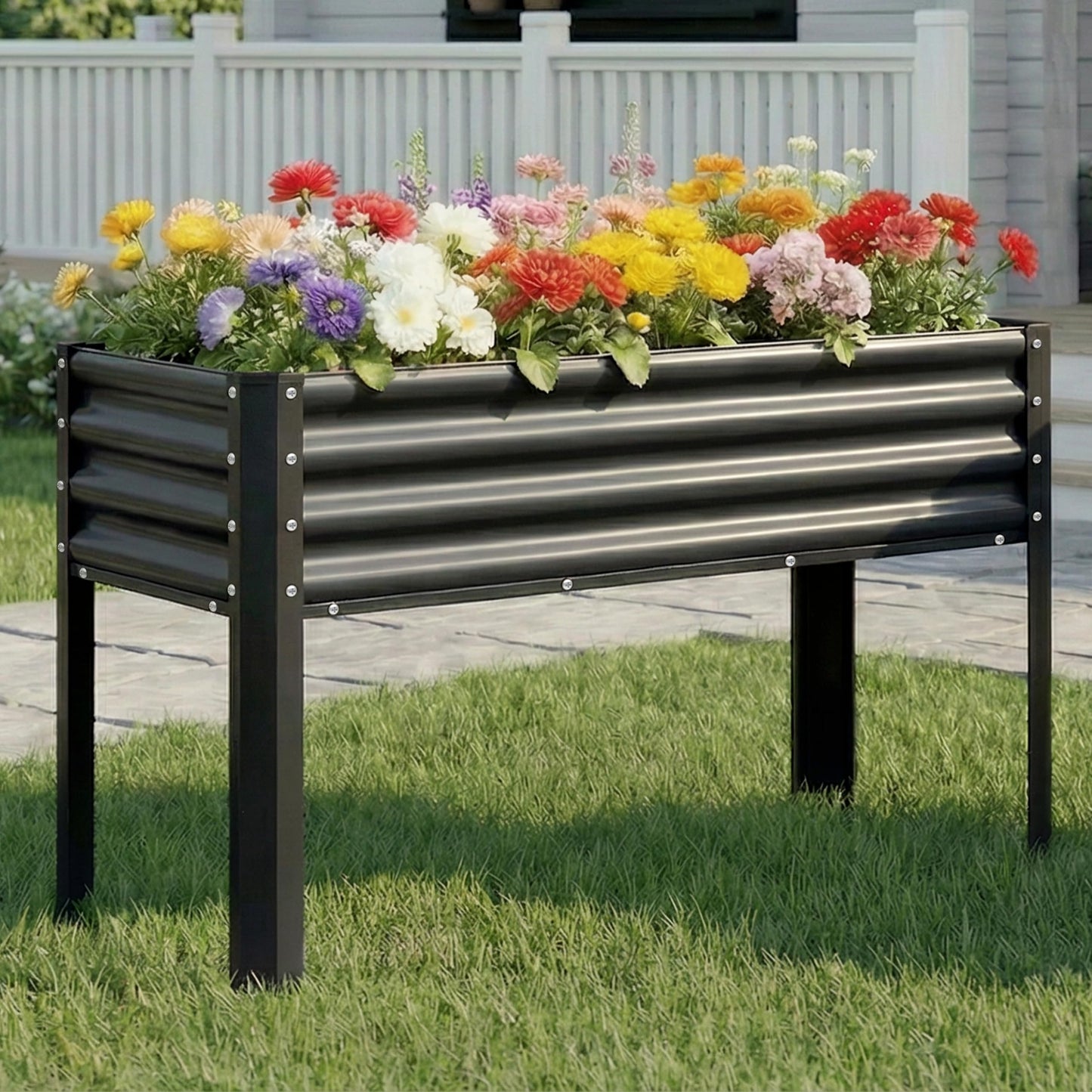 Chuangshuo Guard 2Pcs Galvanized Raised Garden Bed with Legs, 48×24×32in Large Metal Elevated Raised Planter Box with Drainage Holes for Backyard, Patio, Balcony, 400lb Capacity,Black