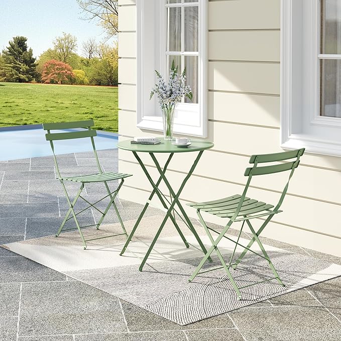 Bistro Table and Chairs Set of 2, 3 Piece Outdoor/Indoor Folding Patio Bistro
