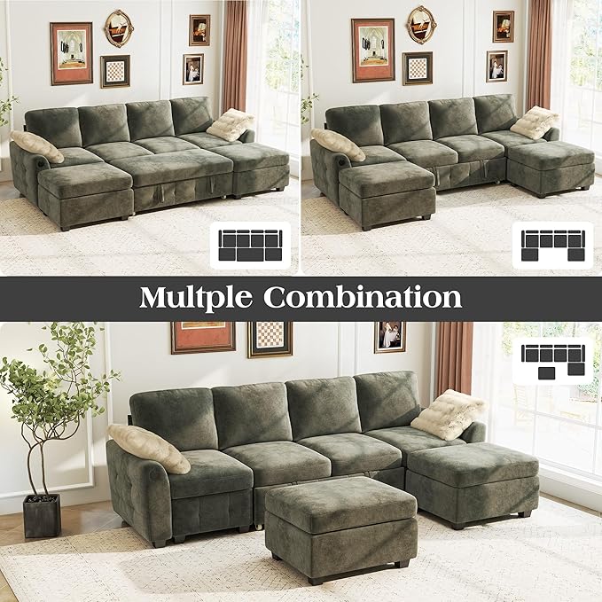 Ihanherry L-Shaped Sectional Sofa Bed, 6-Seater Convertible Pull Out Sleeper