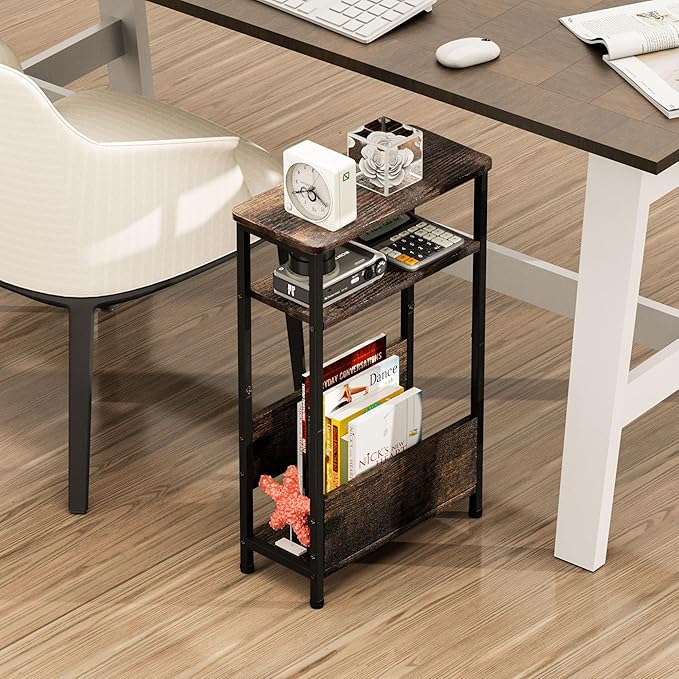 THUMEYE 7.1" Narrow Side Table for Small Spaces, 3 Tier Small End Table