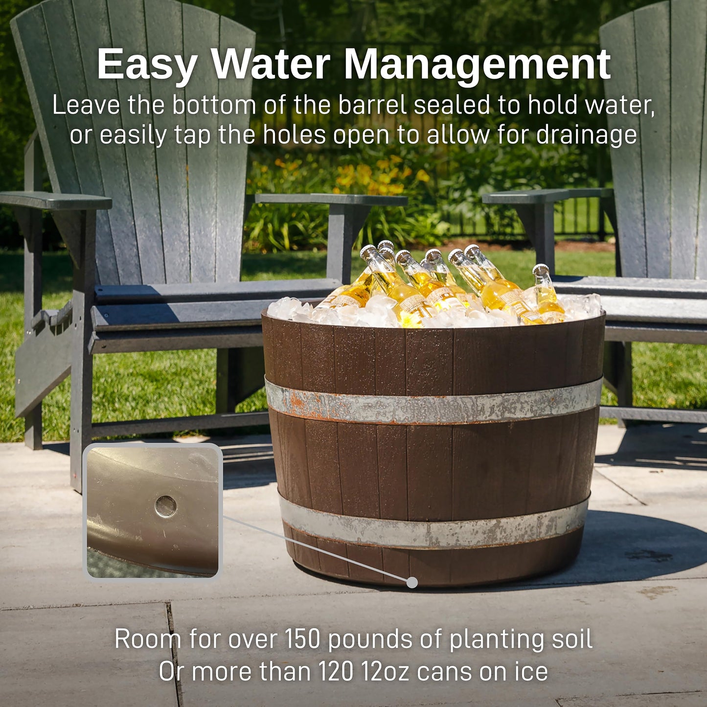 RTS Home Accents Better Barrel Heavy Duty 24” Planter with Rusting Steel Bands, Walnut Color