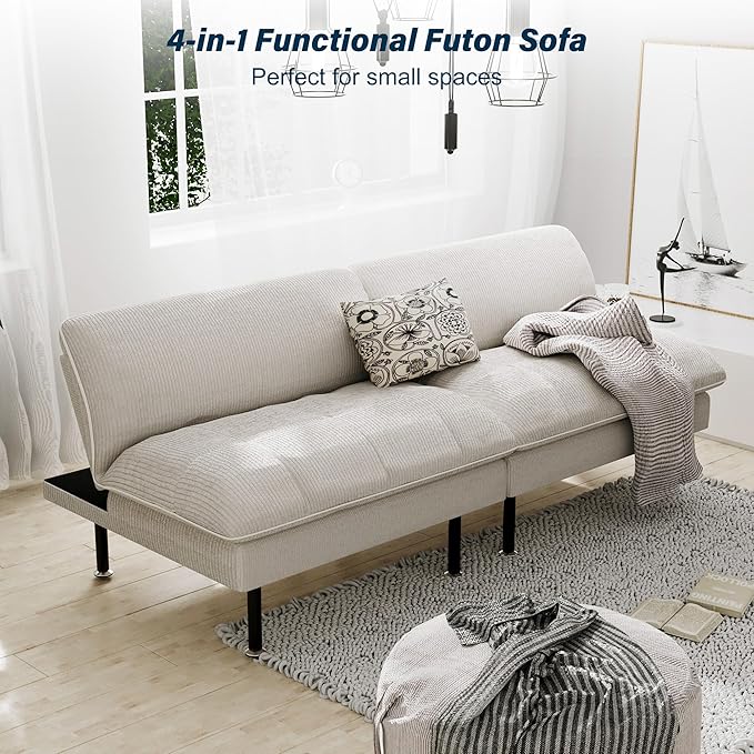 Ribilake 2 Sets 70" Futon Sofa Bed, 4 1 Multi-Function Couch Sleeper
