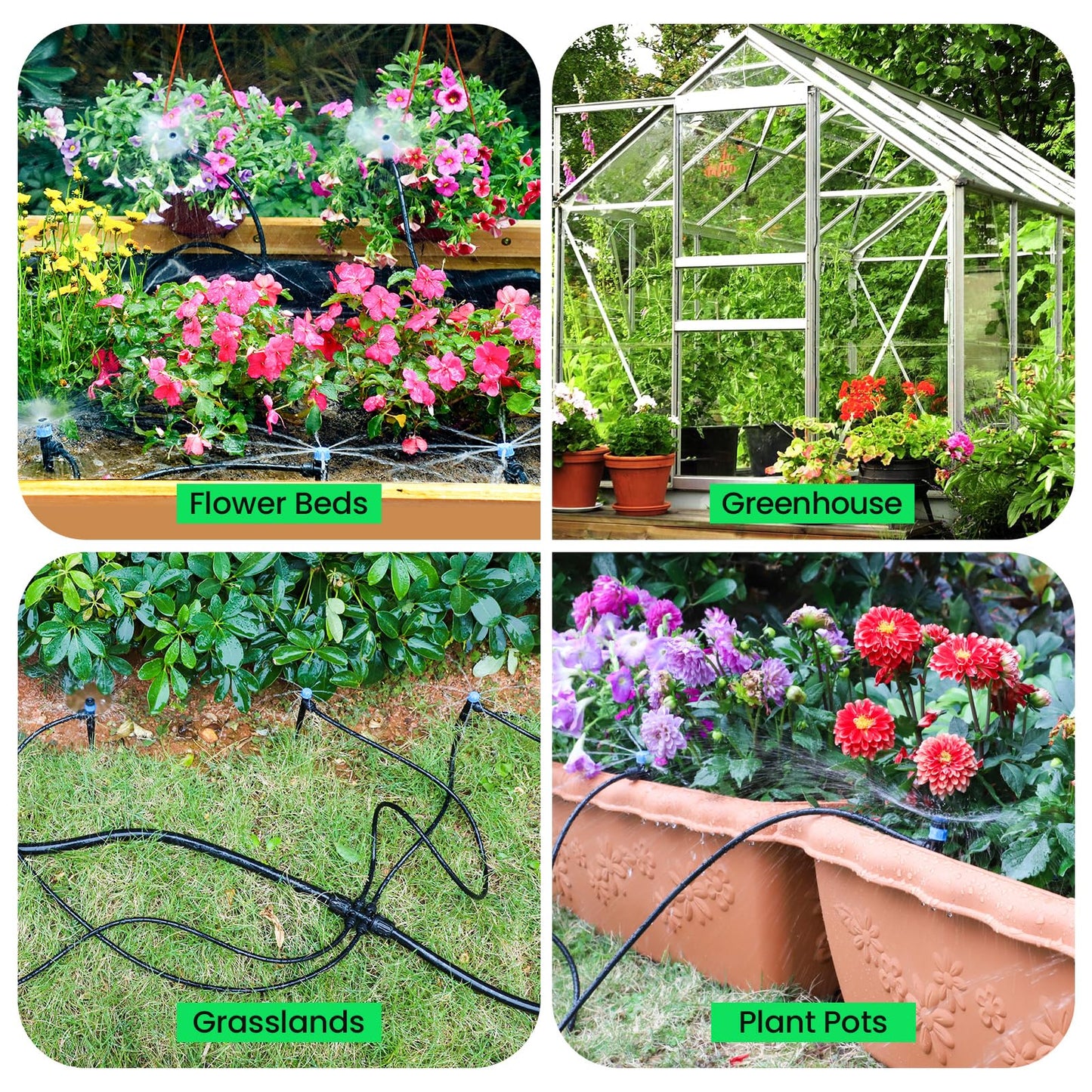 MIXC 247 FT Drip Irrigation System,Quick Connector Garden Watering System Automatic Sprinkler System Kit for Lawn Raised Bed Greenhouse Plant Watering System with 1/4'' Tubing,Drip Emitters,Connectors
