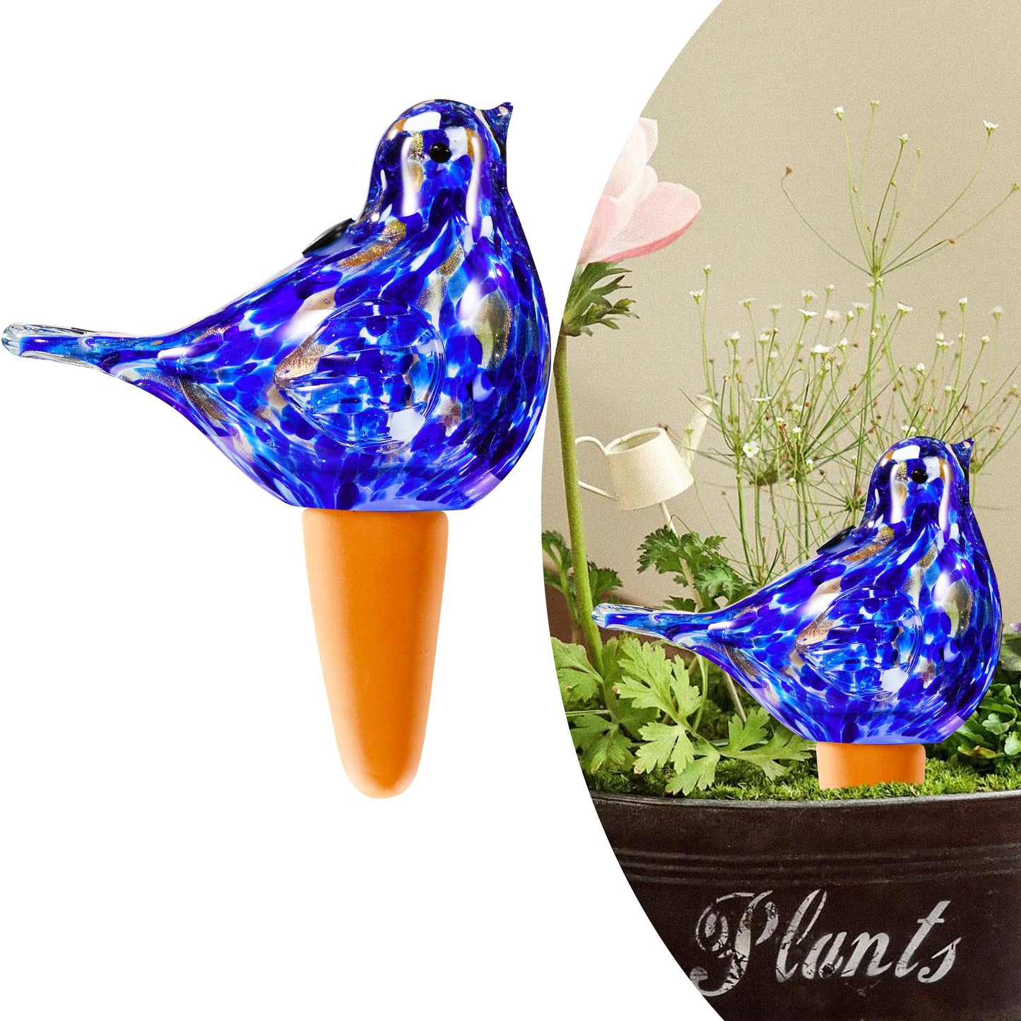 Naboher Glass Bird Shaped Plant Watering Ball Glass Automatic Watering Ball Flower Pot Insertion Spike Drip Irrigation Device Watering Ball Irrigation System Plant Enthusiast Gift (Dark Blue)