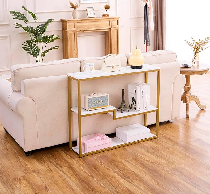 loglus Console Table for Entryway, Faux Marble MDF Sofa Table